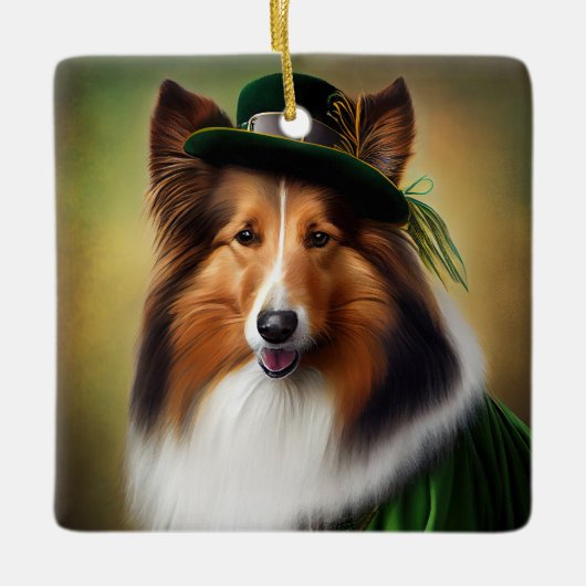 Ruwe Collie Dog in St. Patrick's Day Dress Keramisch Ornament (Voorkant)