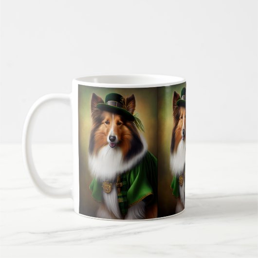 Ruwe Collie Dog in St. Patrick's Day Dress Koffiemok (Links)