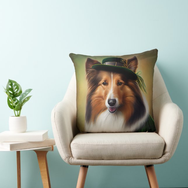 Ruwe Collie Dog in St. Patrick's Day Dress Kussen (Stoel)