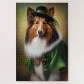 Ruwe Collie Dog in St. Patrick's Day Dress Legpuzzel (Verticaal)