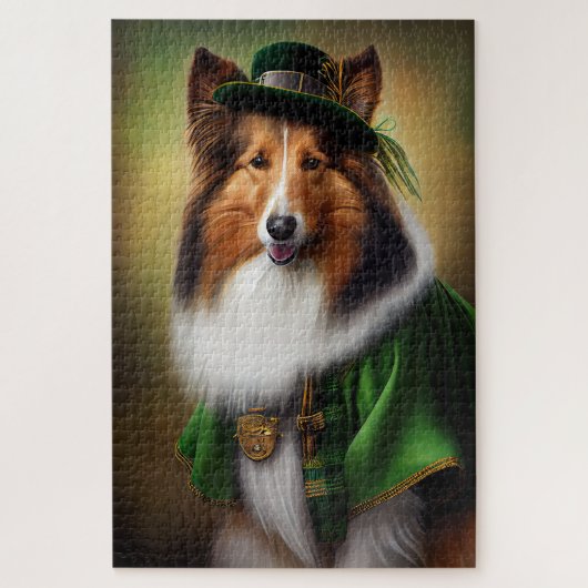 Ruwe Collie Dog in St. Patrick's Day Dress Legpuzzel (Verticaal)