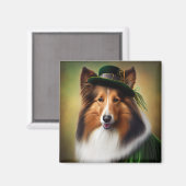 Ruwe Collie Dog in St. Patrick's Day Dress Magneet (Voorkant / Achterkant)