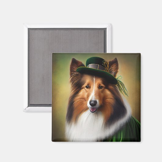 Ruwe Collie Dog in St. Patrick's Day Dress Magneet (Voorkant / Achterkant)