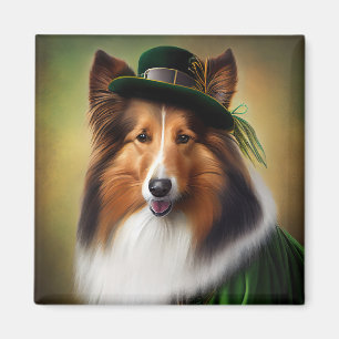 Ruwe Collie Dog in St. Patrick's Day Dress Magneet