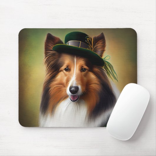 Ruwe Collie Dog in St. Patrick's Day Dress Muismat (Met muis)