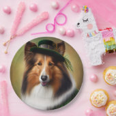 Ruwe Collie Dog in St. Patrick's Day Dress Papieren Bordje (Feest)