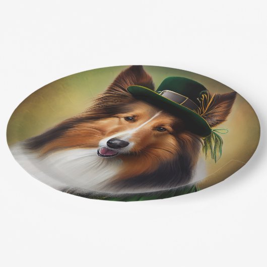 Ruwe Collie Dog in St. Patrick's Day Dress Papieren Bordje (Gekanteld)