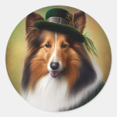 Ruwe Collie Dog in St. Patrick's Day Dress Ronde Sticker (Voorkant)