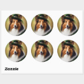 Ruwe Collie Dog in St. Patrick's Day Dress Ronde Sticker (Vel)