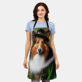 Ruwe Collie Dog in St. Patrick's Day Dress Schort (Gedragen)