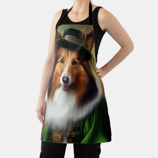 Ruwe Collie Dog in St. Patrick's Day Dress Schort (Insitu)