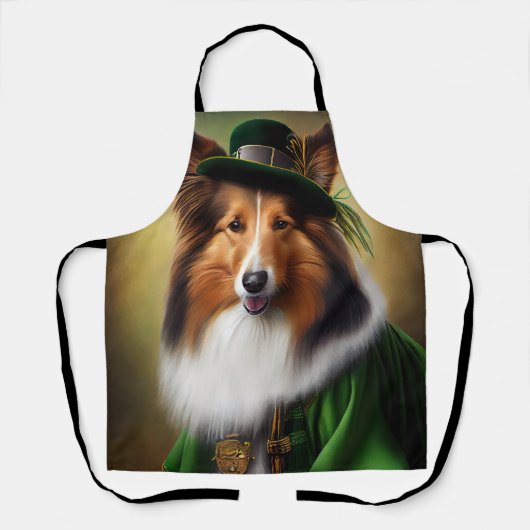 Ruwe Collie Dog in St. Patrick's Day Dress Schort (Voorkant)