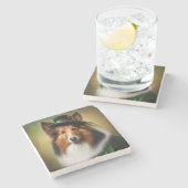 Ruwe Collie Dog in St. Patrick's Day Dress Stenen Onderzetter (Zijkant)