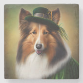 Ruwe Collie Dog in St. Patrick's Day Dress Stenen Onderzetter (Voorkant)