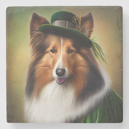 Ruwe Collie Dog in St. Patrick's Day Dress Stenen Onderzetter (Voorkant)