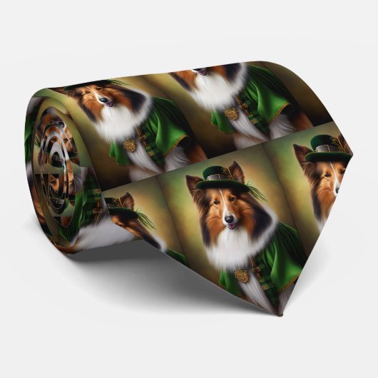 Ruwe Collie Dog in St. Patrick's Day Dress Stropdas (Opgerold)