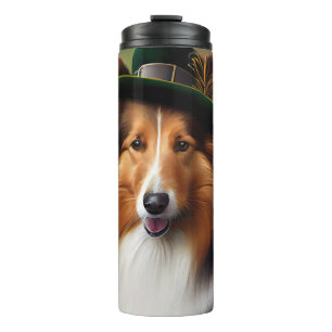 Ruwe Collie Dog in St. Patrick's Day Dress Thermosbeker