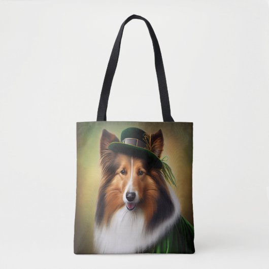 Ruwe Collie Dog in St. Patrick's Day Dress Tote Bag (Voorkant)