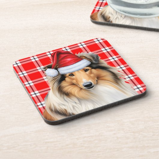 Ruwe Collie Dog met Red Holiday Pset Kerstmis Bier Onderzetter (Linkerzijde)