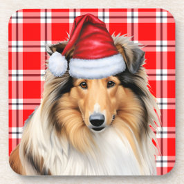 Ruwe Collie Dog met Red Holiday Pset Kerstmis Bier Onderzetter