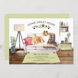 Ruwe Collie Dog Moving Announge Kaart