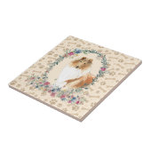 Ruwe Collie Dog Paw Print Floral Cute Beige Tegeltje (Zijkant)