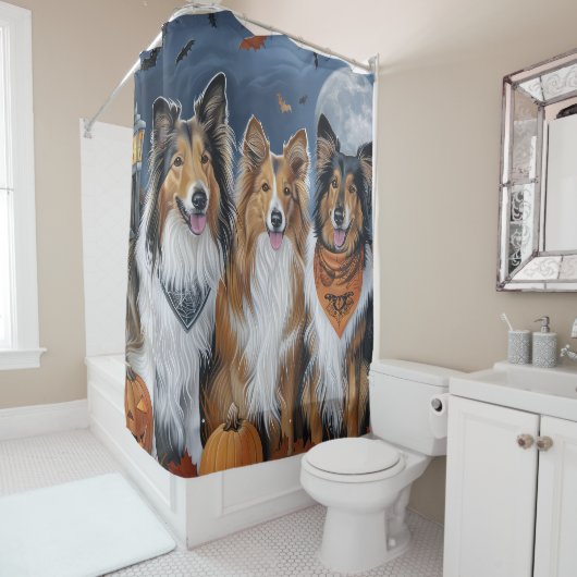 Ruwe Collie Halloween Spoken Douchegordijn (In situ)