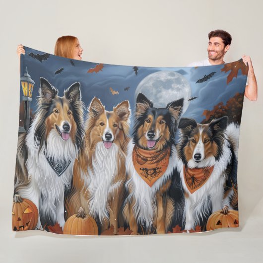 Ruwe Collie Halloween Spoken Fleece Deken (In situ)