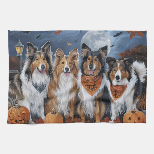 Ruwe Collie Halloween Spoken Theedoek (Horizontaal)