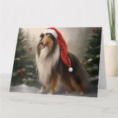 Ruwe Collie-hond in Sneeuw Kerstmis Kaart (Voorkant)