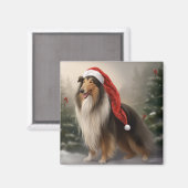 Ruwe Collie-hond in sneeuw Kerstmis Magneet (Voorkant / Achterkant)