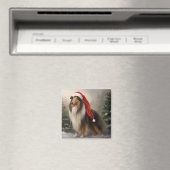 Ruwe Collie-hond in sneeuw Kerstmis Magneet (Insitu (Vaatwasser))