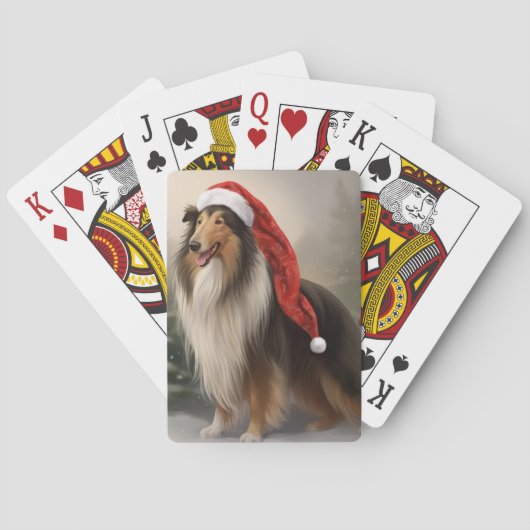 Ruwe Collie Hond in Sneeuw Kerstmis Pokerkaarten (Achterkant)
