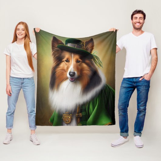 Ruwe Collie-hond in St. Patrick's Day-jurk Fleece Deken (In situ)