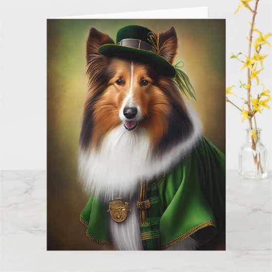 Ruwe Collie-hond in St. Patrick's Day-jurk Kaart (Gele Bloem)