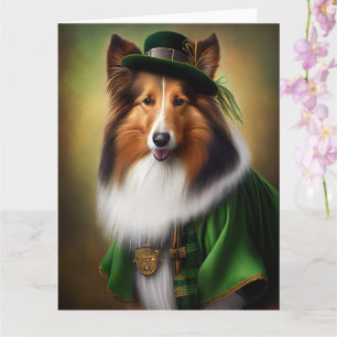 Ruwe Collie-hond in St. Patrick's Day-jurk Kaart