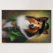 Ruwe Collie-hond in St. Patrick's Day-jurk Legpuzzel (Horizontaal)