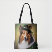 Ruwe Collie-hond in St. Patrick's Day-jurk Tote Bag (Voorkant)