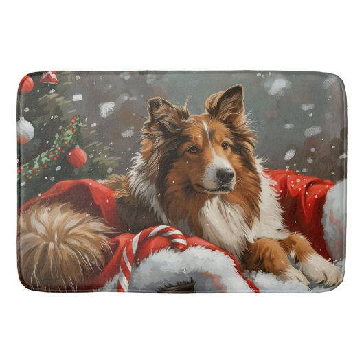 Ruwe Collie Hond Kerst Feestelijk Badmat (Voorkant)