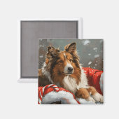 Ruwe Collie Hond Kerst Feestelijk Magneet (Voorkant / Achterkant)