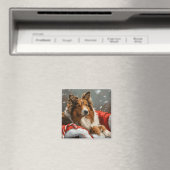 Ruwe Collie Hond Kerst Feestelijk Magneet (Insitu (Vaatwasser))