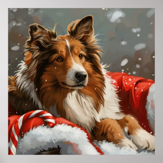 Ruwe Collie Hond Kerst Feestelijk Poster (Voorkant)
