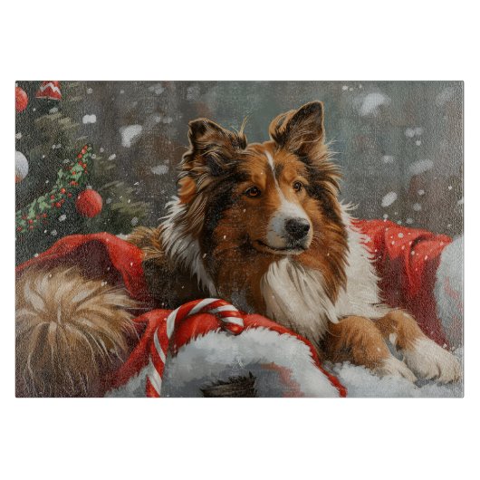 Ruwe Collie Hond Kerst Feestelijk Snijplank (Voorkant)
