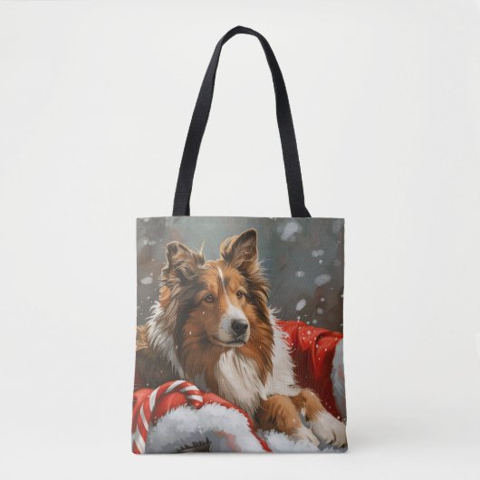 Ruwe Collie Hond Kerst Feestelijk Tote Bag (Voorkant)