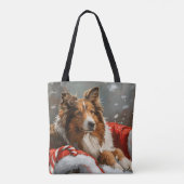 Ruwe Collie Hond Kerst Feestelijk Tote Bag (Achterkant)