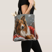 Ruwe Collie Hond Kerst Feestelijk Tote Bag (Dichtbij)