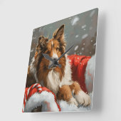 Ruwe Collie Hond Kerst Feestelijk Vierkante Klok (Hoek)