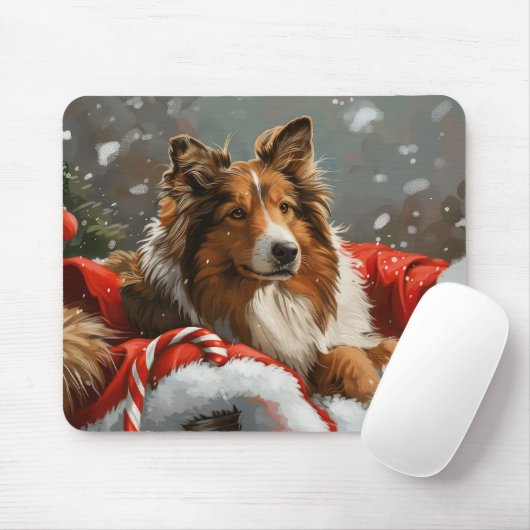 Ruwe Collie Hond Kerst Festief Muismat (Met muis)