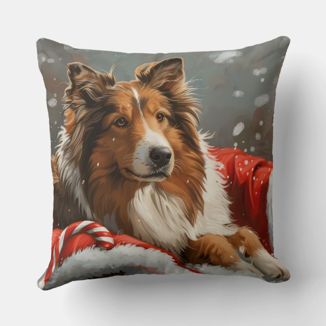 Ruwe Collie Hond Kerstfeest Kussen (Achterkant)