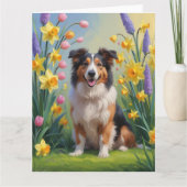 Ruwe Collie Hond Lente Bloemen Schilderij Kaart (Voorkant)